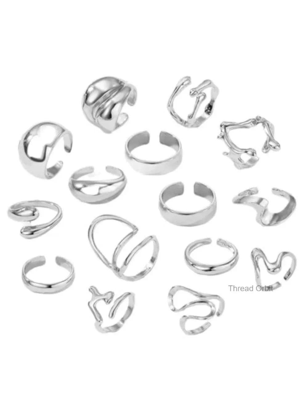 15pcs Chunky Stacking Rings Set Silver Plated Zinc Statement Rings for Women